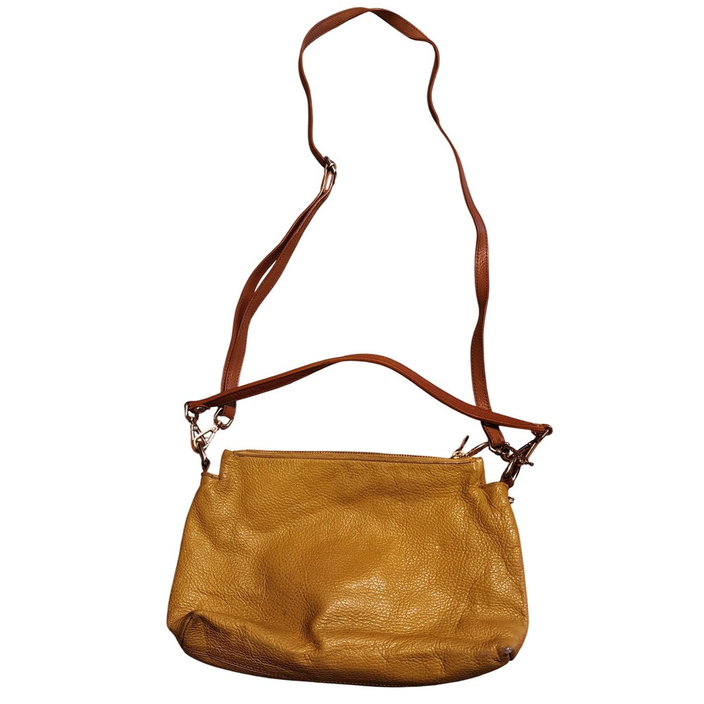 Valentina Leather Crossbody Bag Italian Designer Mustard Yellow Purse - Picture 2 of 9